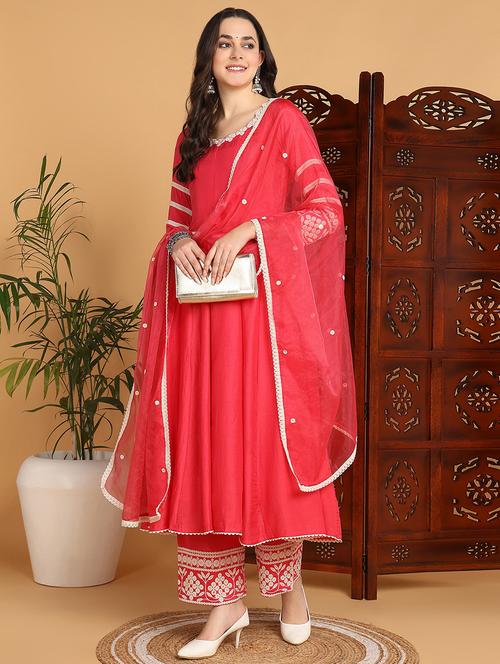 women three quarter sleeve embroidered suit set - 21563373 - Very Small Image - 1