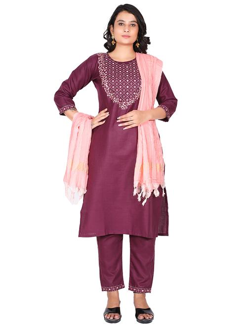 women embroidered three quarter sleeves suit set - 21563812 - Very Small Image - 1