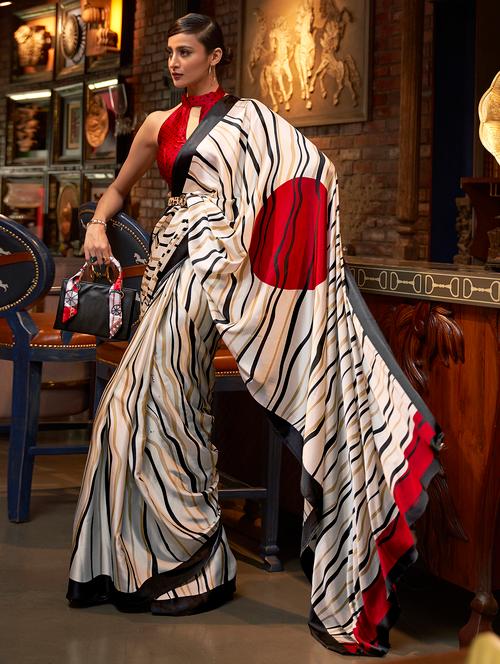 women white printed crepe saree with blouse - 21564530 - Very Small Image - 1