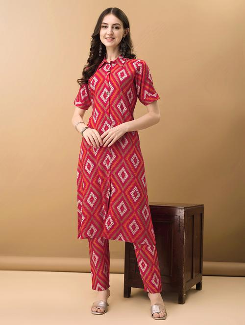 women printed short sleeves kurta pant set - 21565530 - Very Small Image - 1