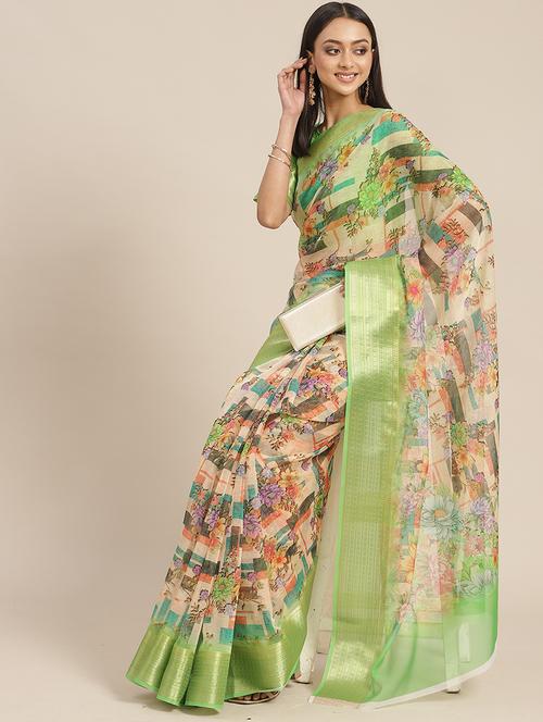 women beige floral printed saree - 21565754 - Very Small Image - 1