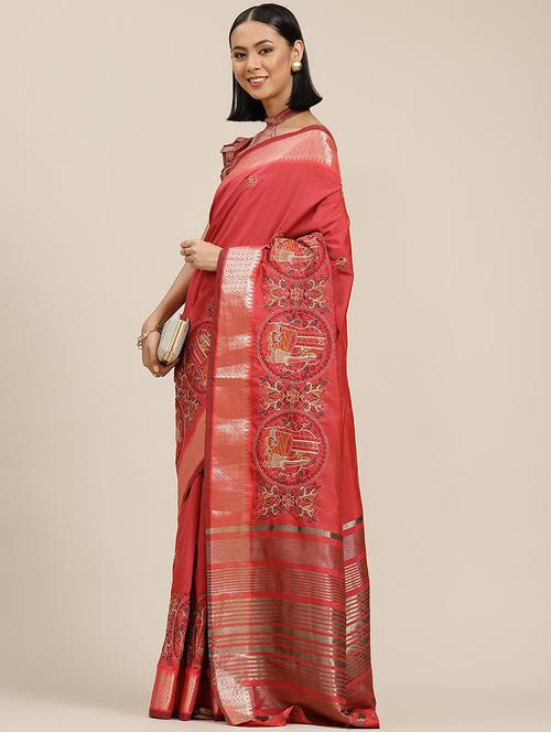 women coral embroidered saree - 21565769 - Very Small Image - 1