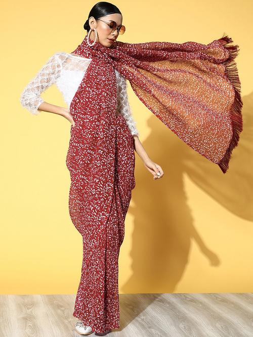 women maroon printed saree - 21565810 - Very Small Image - 1
