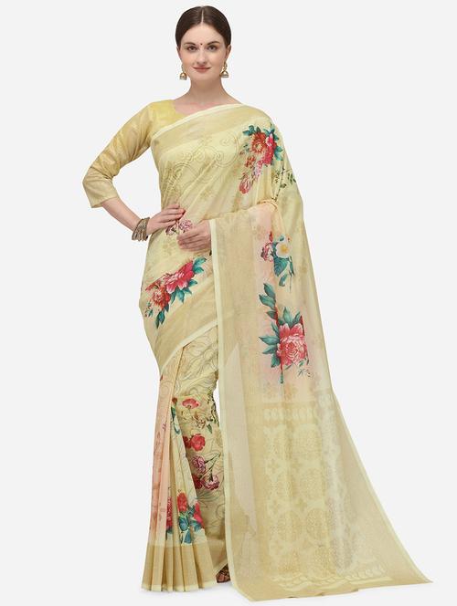 women cream floral printed saree - 21565890 - Very Small Image - 1