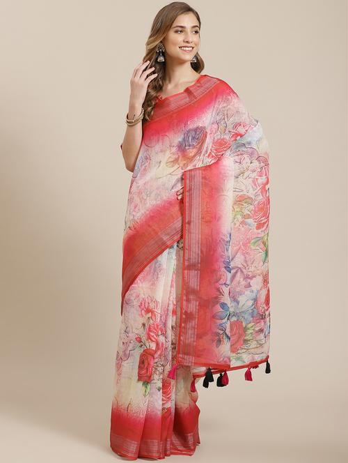 women red floral printed saree - 21566065 - Very Small Image - 1