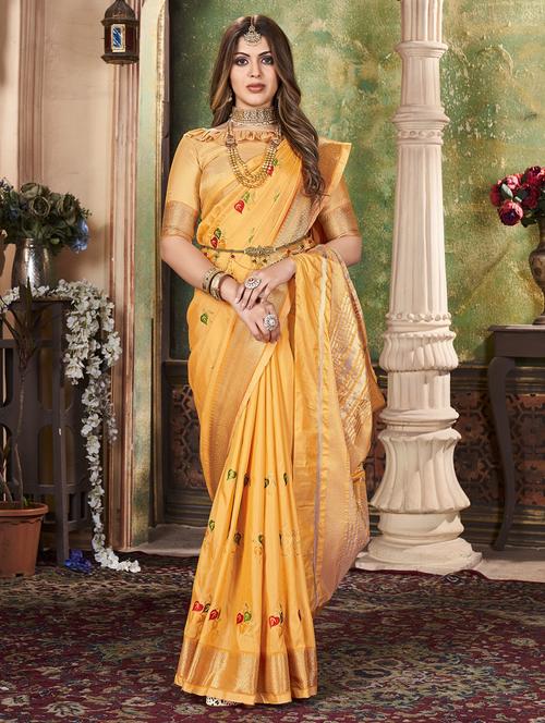 women yellow embroidered saree - 21566181 - Very Small Image - 1