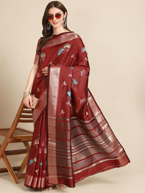 women maroon embroidered saree - 21566249 - Very Small Image - 1