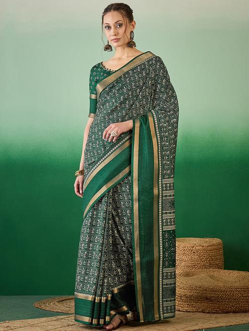 women green printed saree - 21566263 - Very Small Image - 1