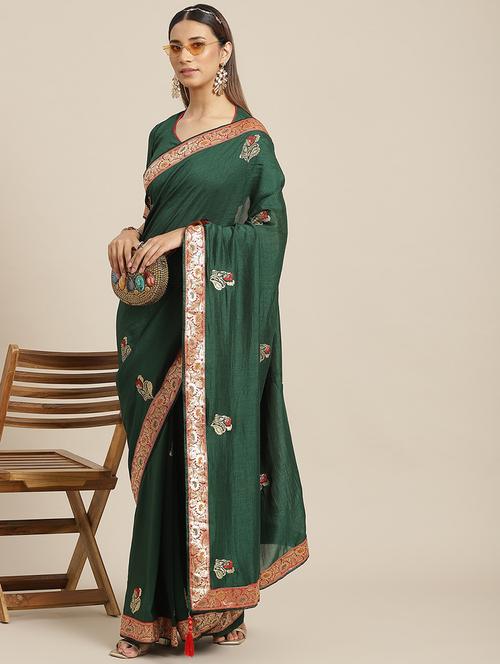women green embroidered saree - 21566296 - Very Small Image - 1