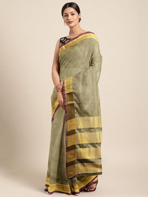women beige solid handloom saree - 21566372 - Very Small Image - 1