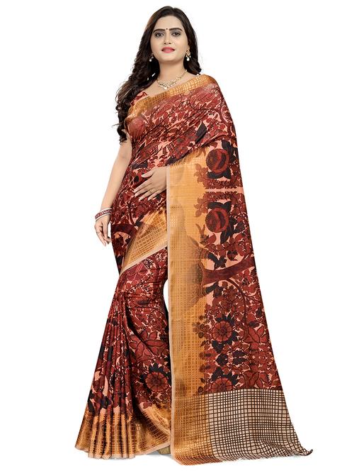 women brown printed saree - 21566387 - Very Small Image - 1
