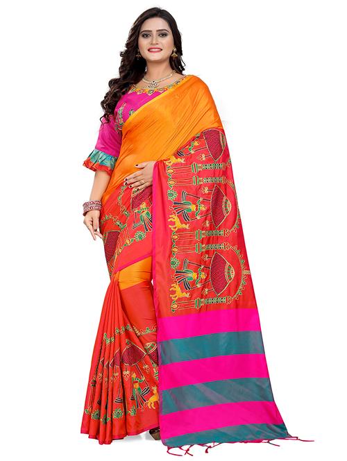 women orange embroidered saree - 21566407 - Very Small Image - 1
