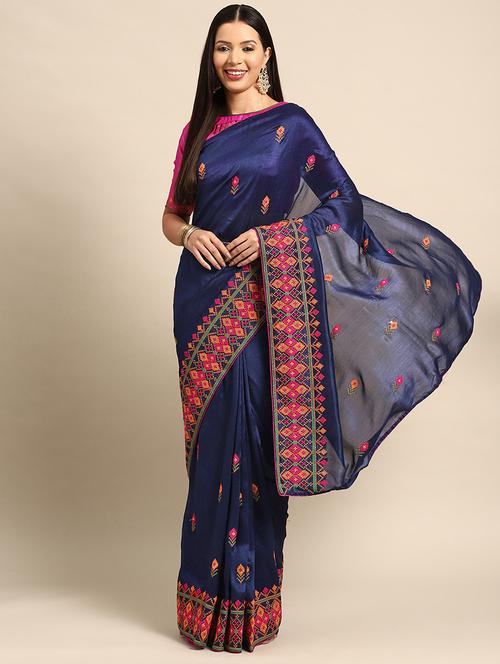 navy blue georgette printed saree - 21566412 - Very Small Image - 1