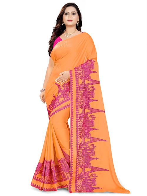 yellow georgette printed saree - 21566421 - Very Small Image - 1