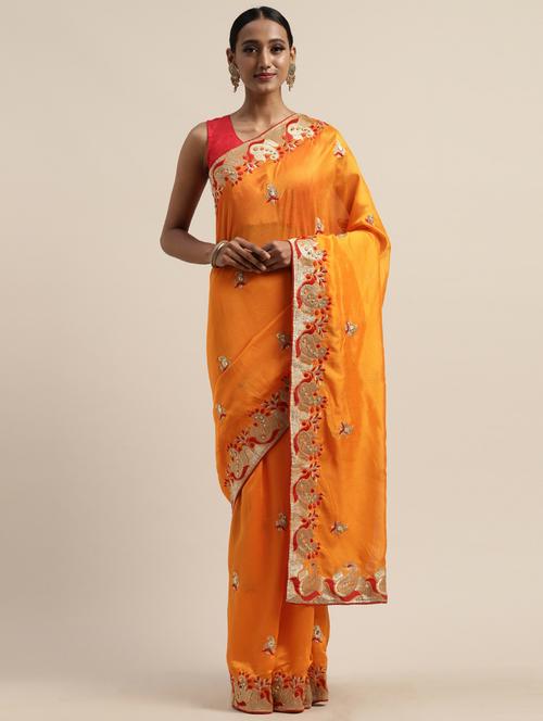 women orange embroidered saree - 21566452 - Very Small Image - 1