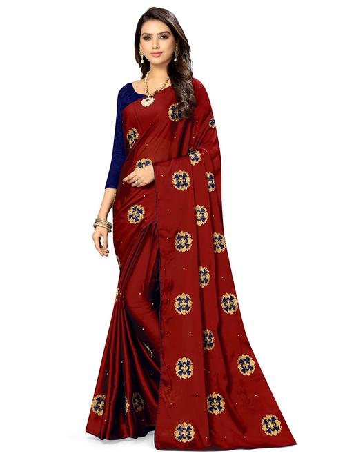 women maroon embroidered saree - 21566459 - Very Small Image - 1