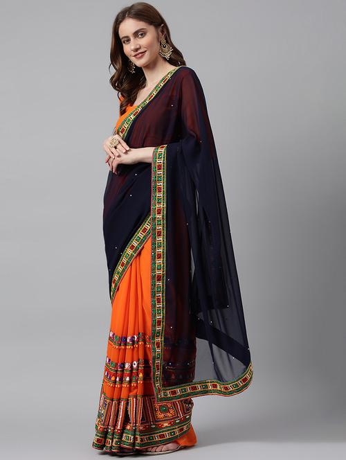 women orange embroidered saree - 21566476 - Very Small Image - 1