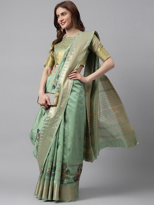 women green embroidered saree - 21566479 - Very Small Image - 1