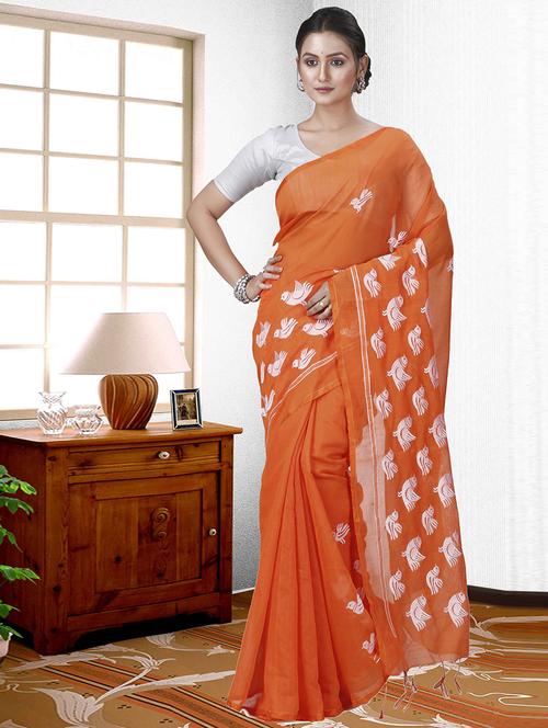 women orange handloom saree - 21566604 - Very Small Image - 1