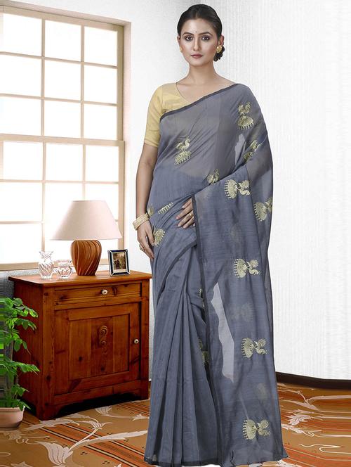 women grey handloom saree - 21566606 - Very Small Image - 1