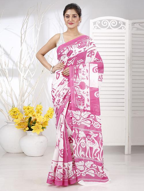women pink handloom saree - 21566677 - Very Small Image - 1