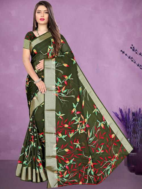 women floral printed zari border saree - 21567519 - Very Small Image - 1