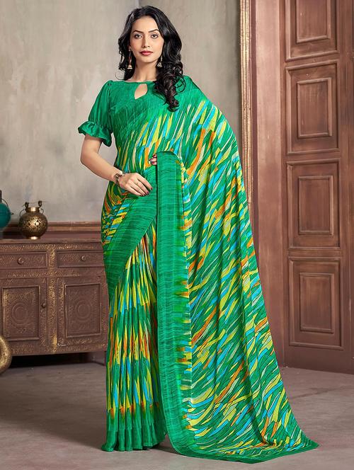 women green printed saree - 21567621 - Very Small Image - 1