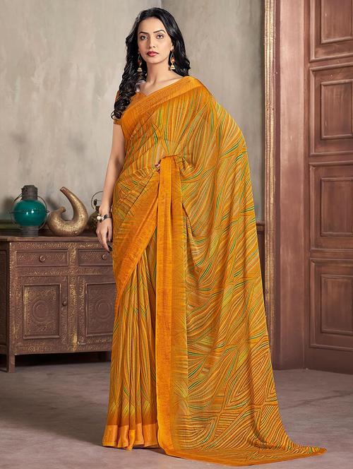 women mustard printed saree - 21567624 - Very Small Image - 1