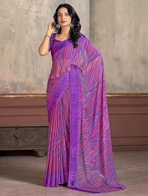 women purple printed saree - 21567627 - Very Small Image - 1