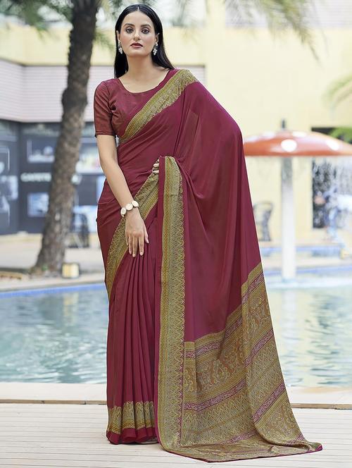 women solid printed bordered saree - 21567776 - Very Small Image - 1