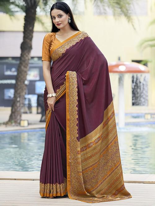women maroon solid bordered saree - 21567787 - Very Small Image - 1