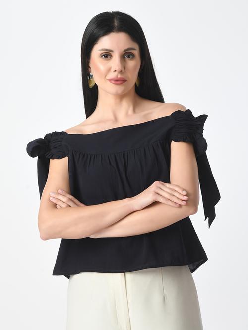 women solid off shoulder a-line top - 21569325 - Very Small Image - 1