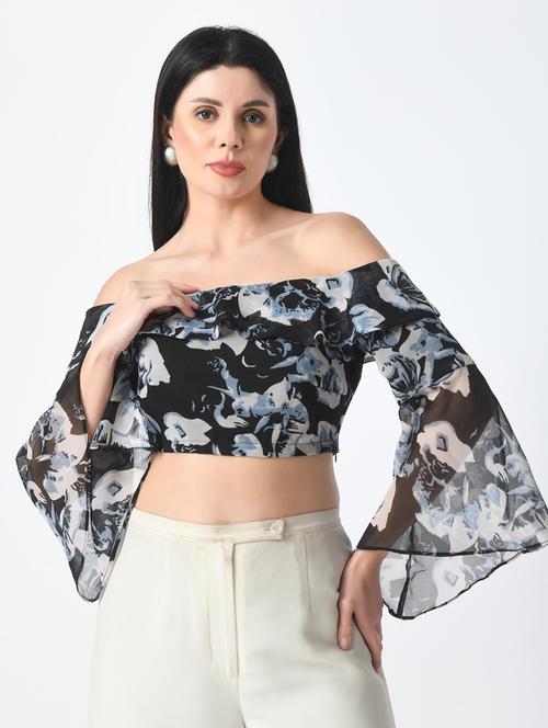 women floral print off shoulder crop top - 21569329 - Very Small Image - 1