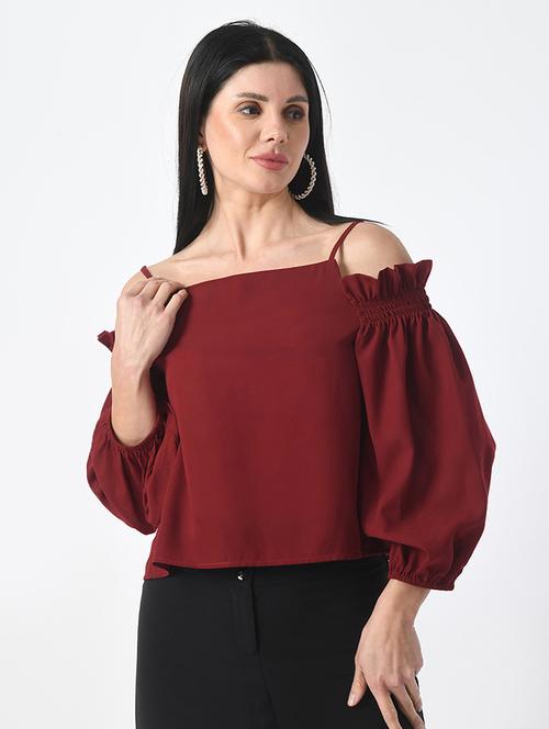 women solid off shoulder long sleeves top - 21569342 - Very Small Image - 1
