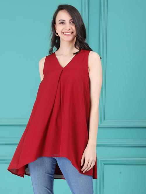 women solid v-neck top - 21569427 - Very Small Image - 1