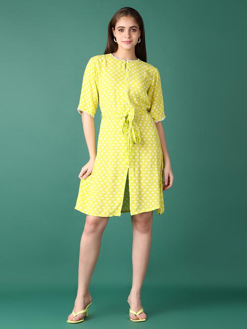women polka dots print key hole neck a-line dress - 21569680 - Very Small Image - 1