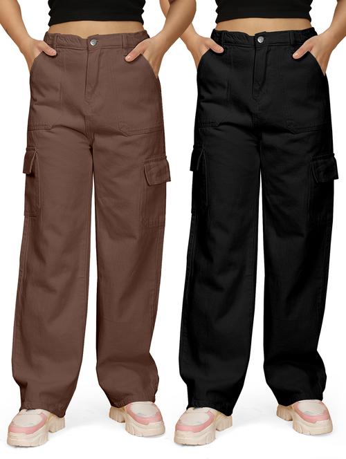 women pack of 2 solid relaxed fit cargos - 21570569 - Very Small Image - 1