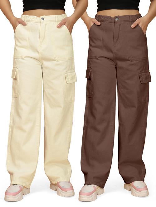 women pack of 2 solid relaxed fit cargos - 21570575 - Very Small Image - 1