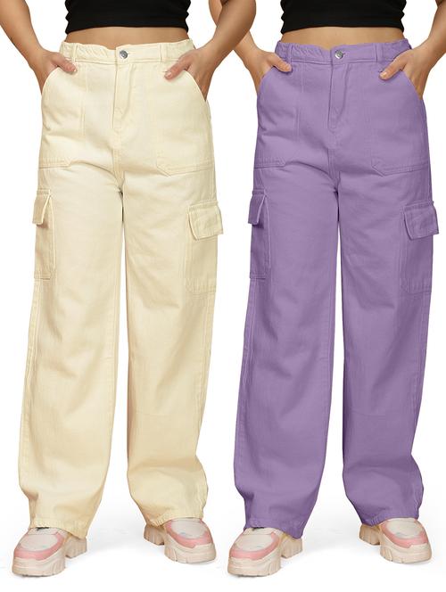women pack of 2 solid relaxed fit cargos - 21570582 - Very Small Image - 1