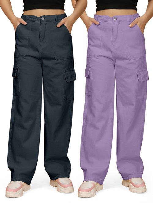 women pack of 2 solid relaxed fit cargos - 21570585 - Very Small Image - 1