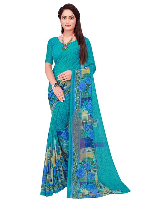 women blue printed georgette saree with blouse - 21570635 - Very Small Image - 1