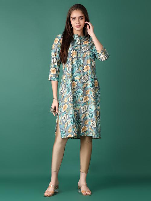 women floral three quarter sleeve straight kurta - 21570674 - Very Small Image - 1
