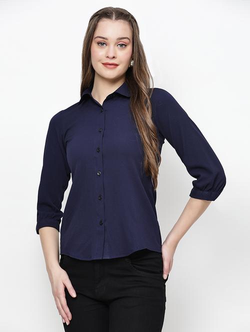 women solid spread collar neck shirt - 21570897 - Very Small Image - 1