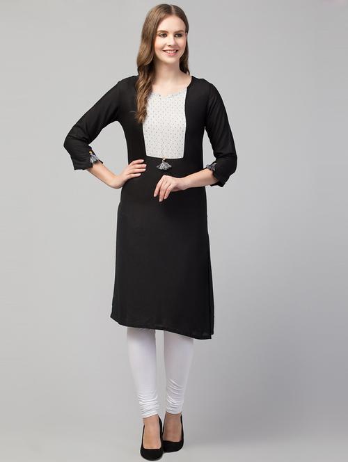 women black three quarter sleeve straight kurta - 21571702 - Very Small Image - 1