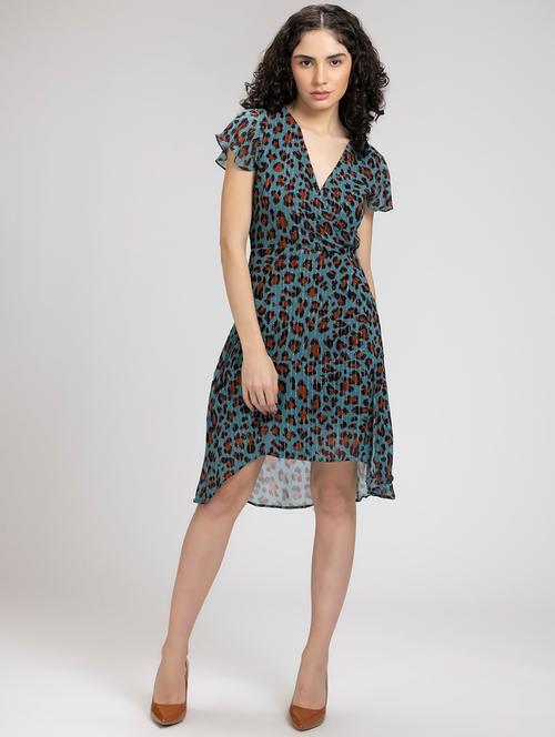 women teal self-designed a-line dress - 21572788 - Very Small Image - 1