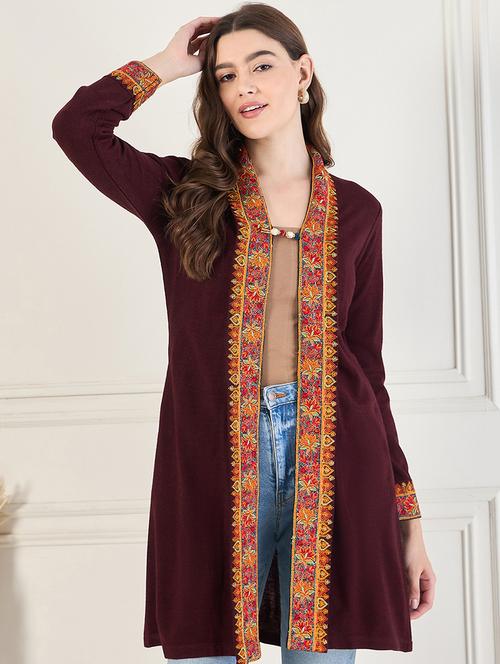 women floral embroidered long sleeves shrug - 21572896 - Very Small Image - 1