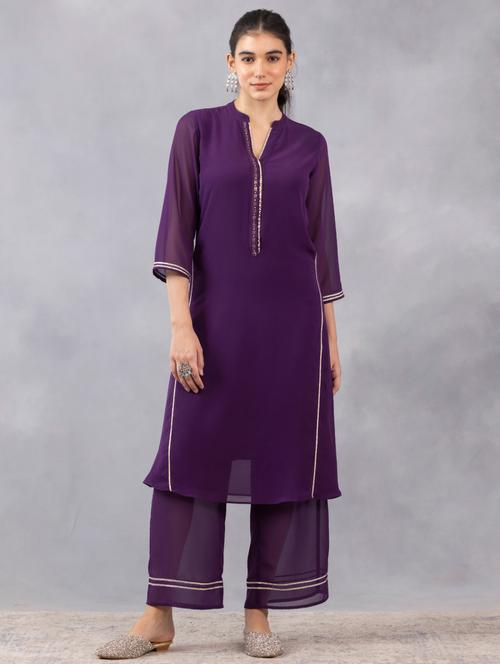 women purple solid suit set - 21572971 - Very Small Image - 1