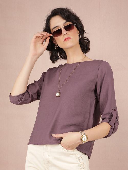 women solid boat neck regular top - 21573787 - Very Small Image - 1