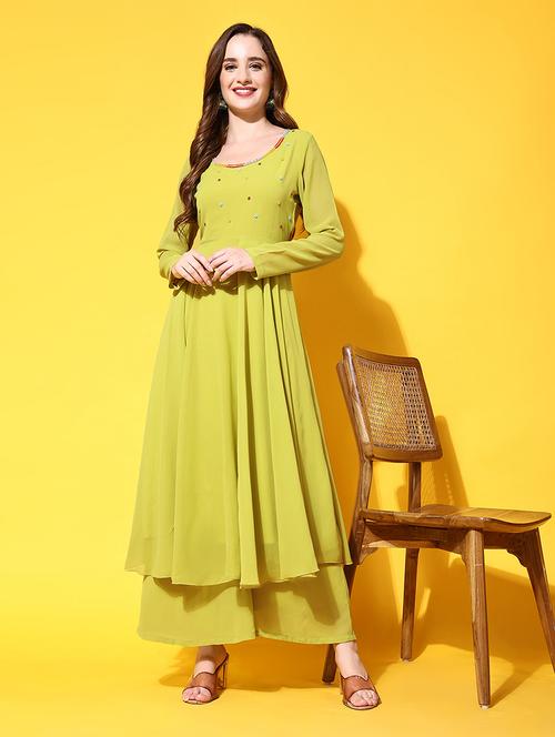 women lime long sleeve flared kurta - 21574656 - Very Small Image - 1