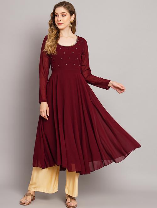 women maroon long sleeve flared kurta - 21574657 - Very Small Image - 1